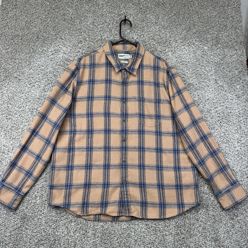 Wellen Shirt Jacket Mens Size XXL 2XL Brown Blue Plaid Button Up Shacket Flannel